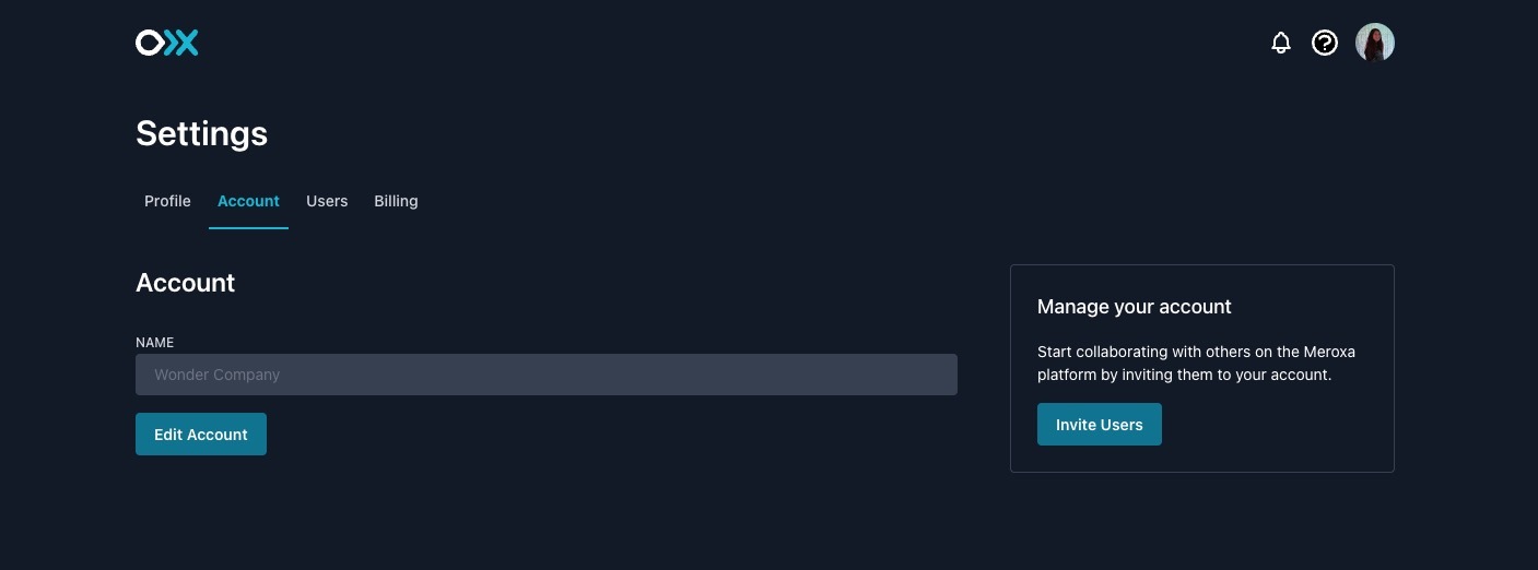 Meroxa Dashboard: Account Edit
