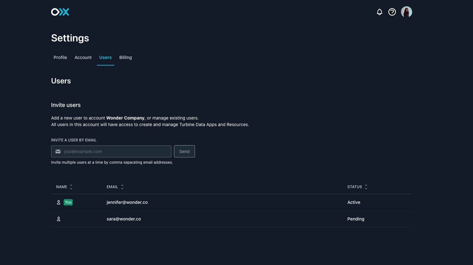 Meroxa Dashboard: Users List